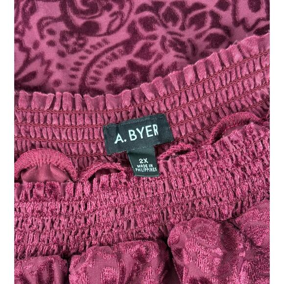 Velvet Burnout Top Purple Wine Cold Shoulder Blouse Whimsigoth 2X Dark Romantic - Picture 9 of 9